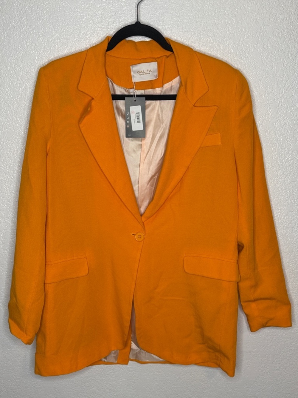 Galita Orange Linen Blend Single Butyon Loose Fit Blazer Size Small